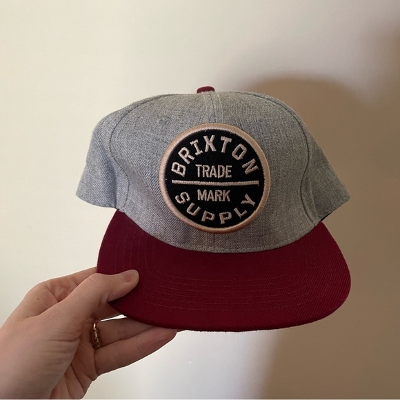 Brixton Trademark Supply Grey and Red SnapBack Hat - Picture 1 of 7